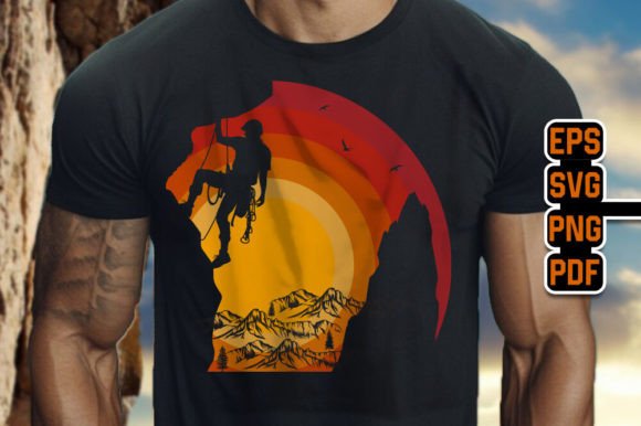 Rock Climbing Retro Sunset T-Shirt SVG